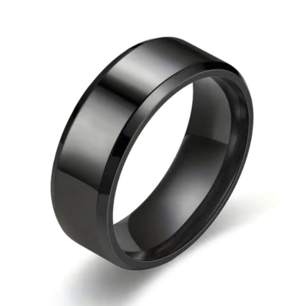 Black Stainless Steel Band Ring - Polished Comfort Fit Minimalist